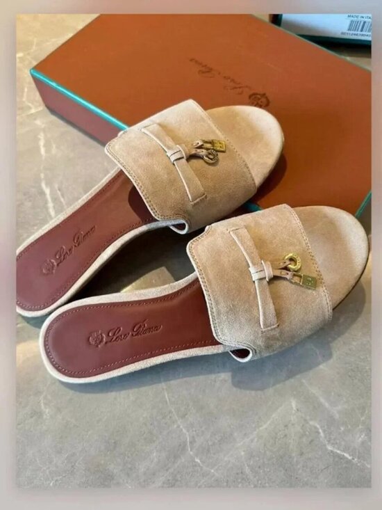 Loro Piana Shoes - Loro Piana Beige Suede Flat Slide Sandals